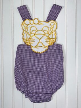 Kids Purple Gingham Bubble with Tiger Appliqué